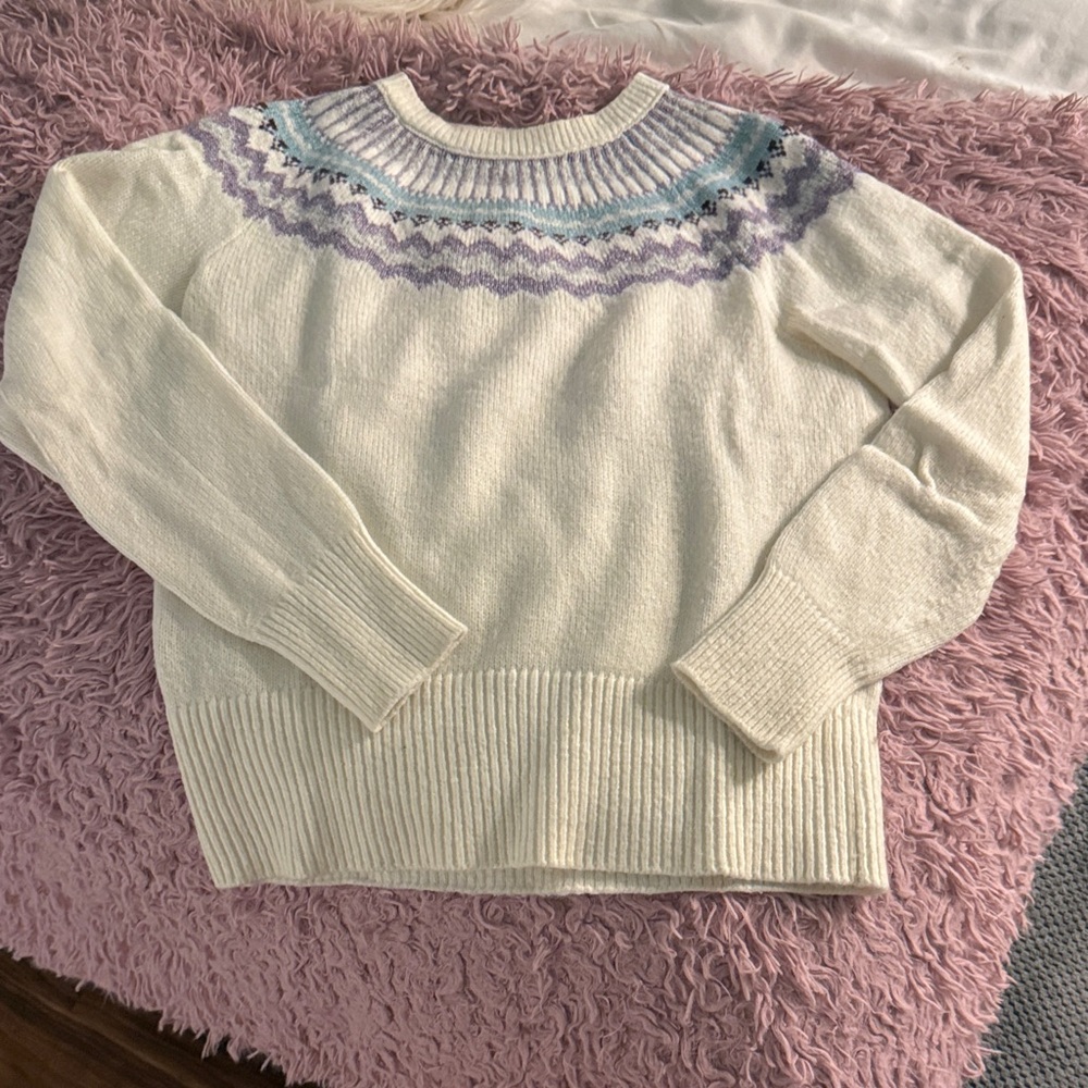 LOFT Cream Sweater with Purple Accents